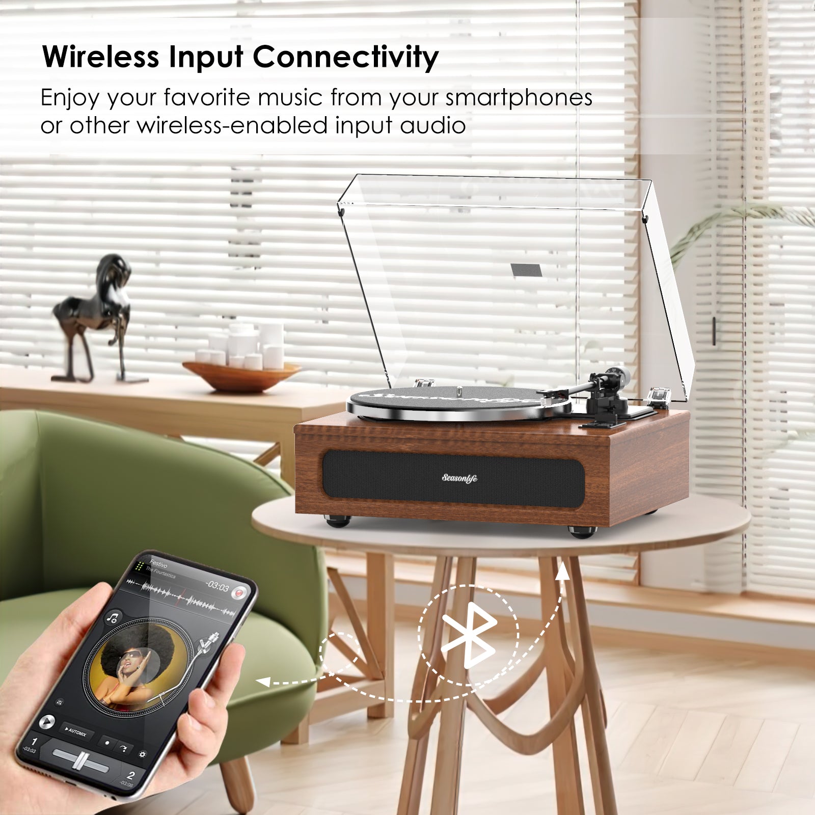 Retrolife HQ-KZ018 Bluetooth® Plattenspieler mit Lautsprecher und MM Tonabnehmer
