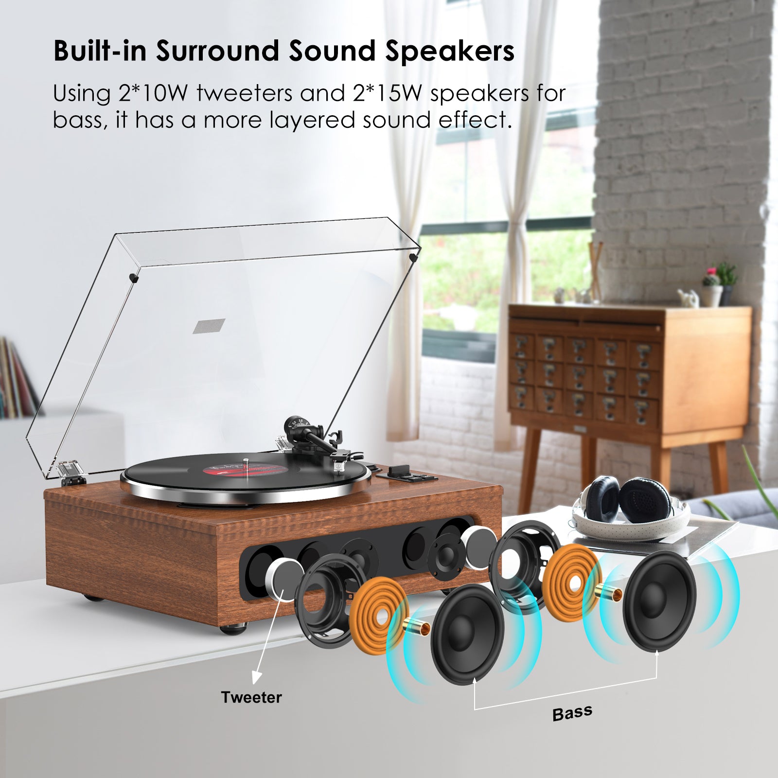 Retrolife HQ-KZ018 Bluetooth® Plattenspieler mit Lautsprecher und MM Tonabnehmer